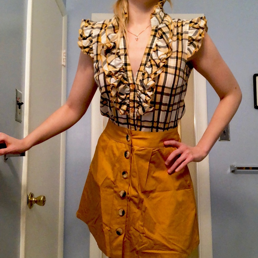 🤠 Honky Tonk Western Yellow Plaid V-Neck - Picture 4 of 5